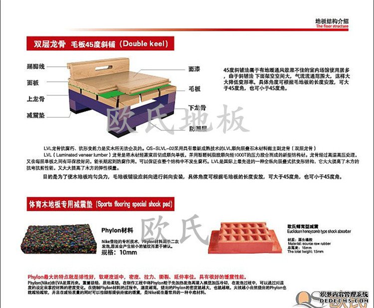 雙層龍骨45度斜鋪結(jié)構(gòu)運(yùn)動(dòng)木地板